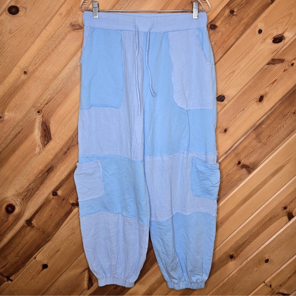 POL Light Blue Patchwork Jogger Pants